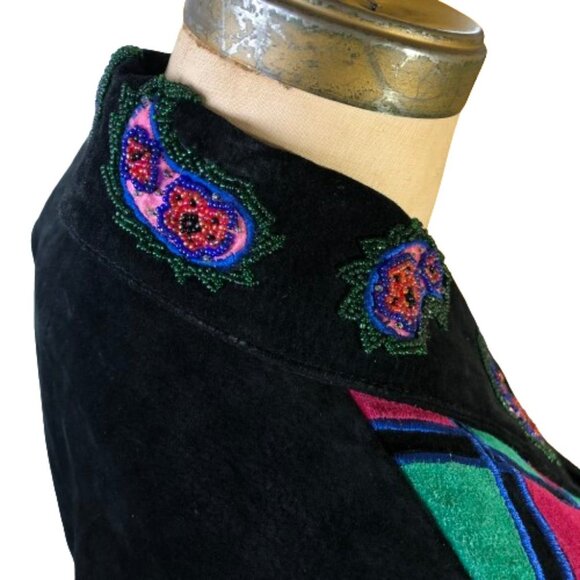 Vintage suede leather paisley beaded collar blazer jacket - Picture 6 of 15